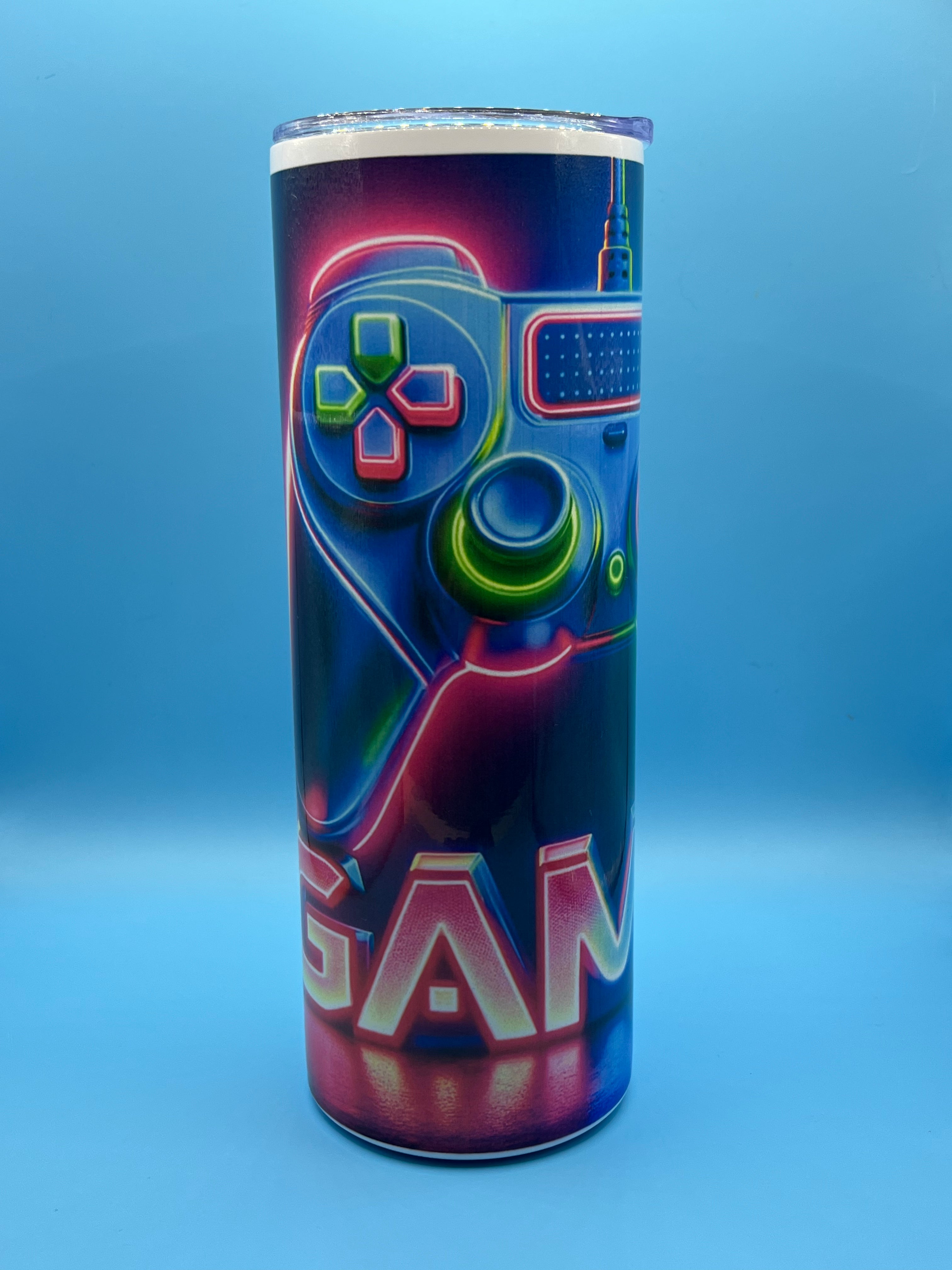 20oz Tumblers-Stainless steel with a lid and a metal straw.